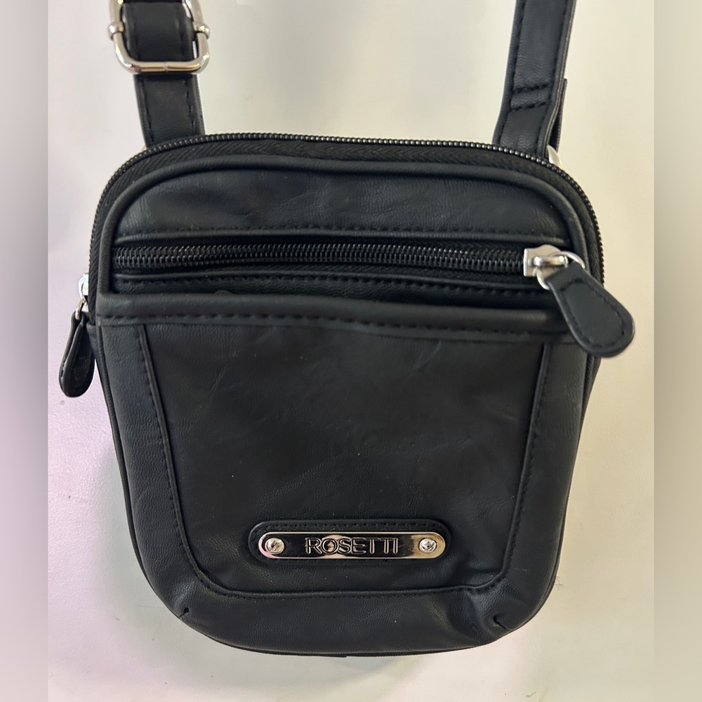 Rosetti Black Faux Leather Crossbody Bag Small Purse Travel Organizer Classic